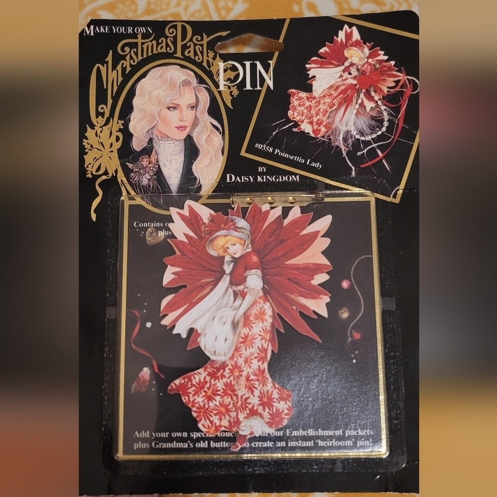 Vintage Daisy Kingdom Christmas Past Pin Craft Kit #0358 Poinsettia Lady Dress